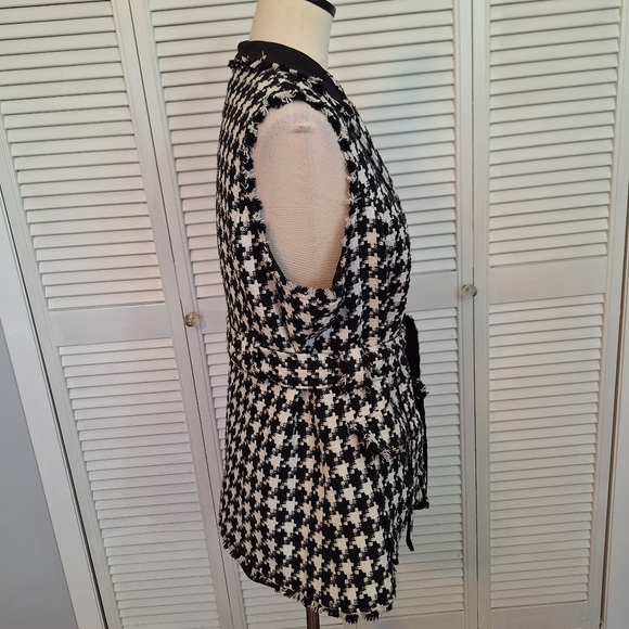 Houndstooth raw edge lined vest jacket sz large - Picture 2 of 7